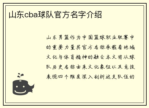 山东cba球队官方名字介绍